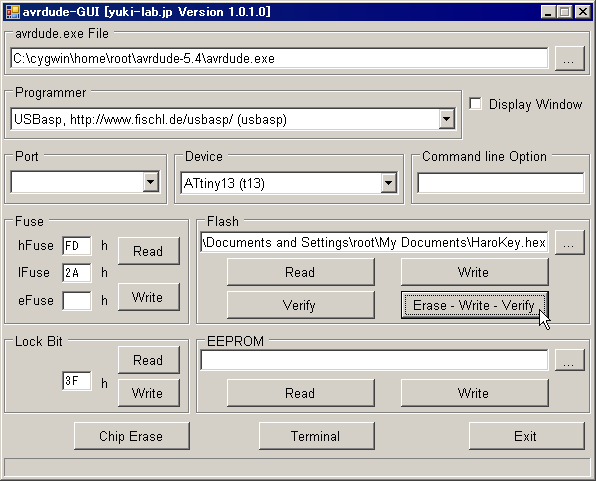 avrdude-GUI のスクリーンショット