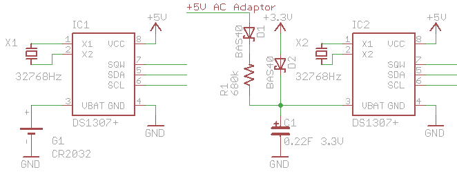 RASP-USB-HUB基板での DS1307のバックアップ回路